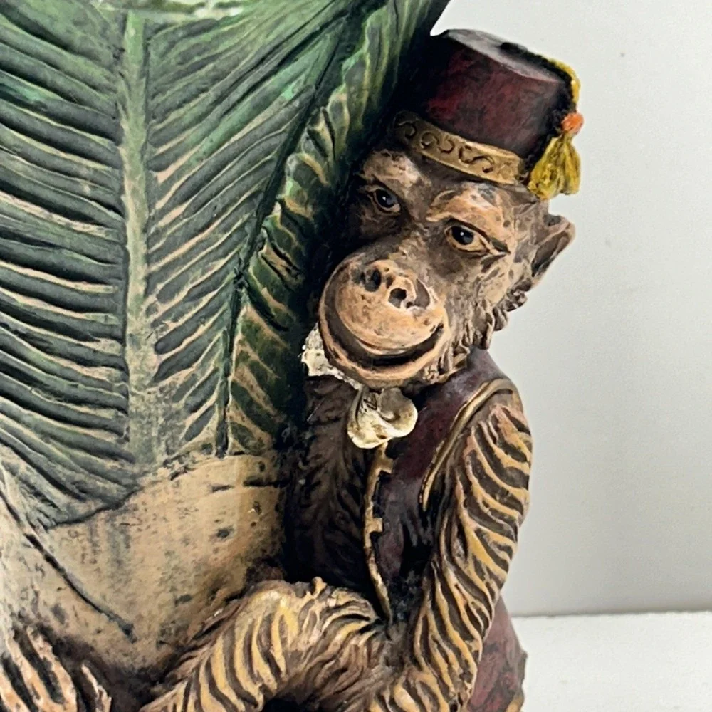 Pillar Candleholder Palm Tree & Monkey w/Fez & Vest Moroccan Style‎